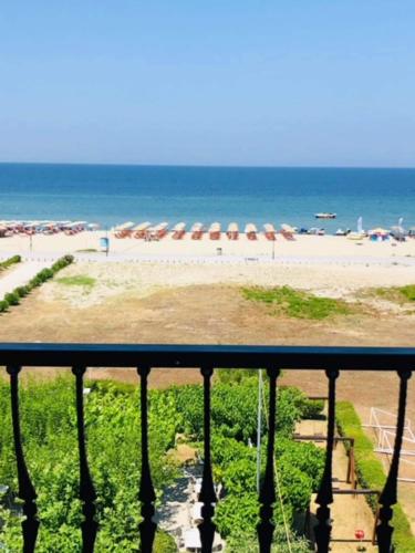 a view of a beach with umbrellas and the ocean at Olympic Beach Hotel in Nei Poroi