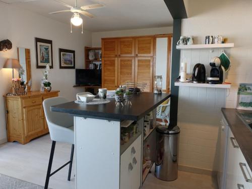 une cuisine avec un îlot et un comptoir dans l'établissement Apartment Estany by Interhome, au Barcarès