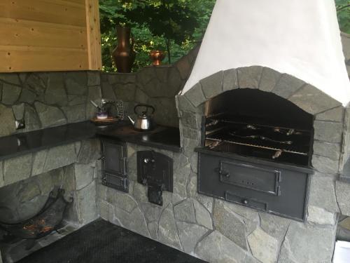 un forno all'aperto con parete in pietra di AGROTURYSTYKA U MADZI a Korbielów