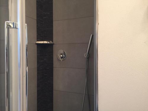 a shower with a glass door with a hose at La Linea D'Acqua in Manarola