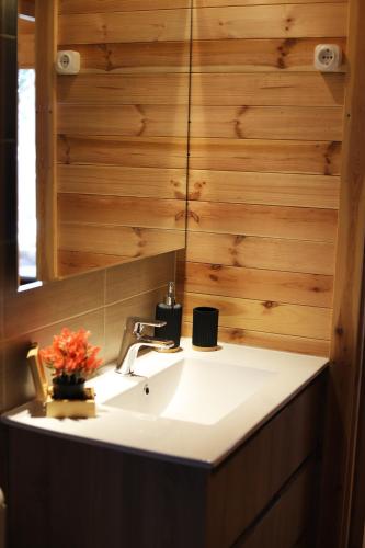 a bathroom with a sink and a mirror at Casinha do Canto in Góis