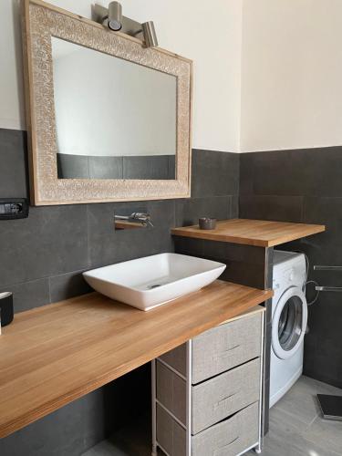 ヴァッレドーリアにあるResidence valledoria2の洗面台と洗濯機を備えたバスルーム