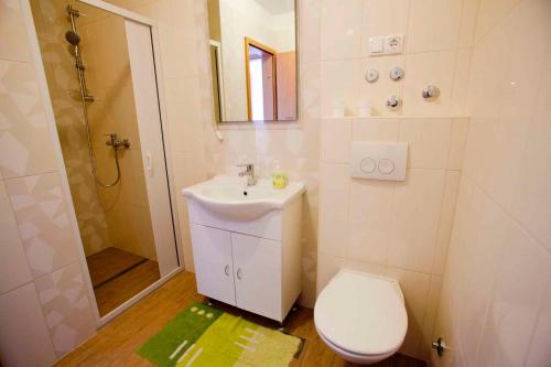 a bathroom with a toilet and a sink and a shower at Apartment Vrbnik 6 in Vrbnik