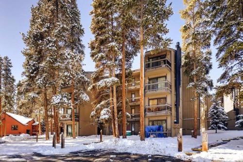 a apartment building in the snow with trees at Hot Tub & Sauna PEAK 8 BRECKENRIDGE in Breckenridge