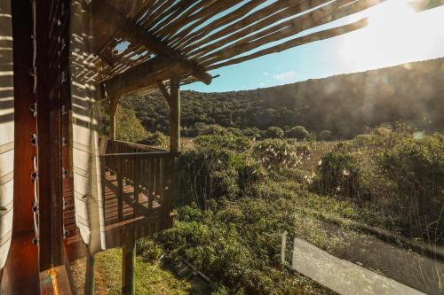 a view from the outside of a house with a balcony at Thunzi Bush Lodge in Beachview