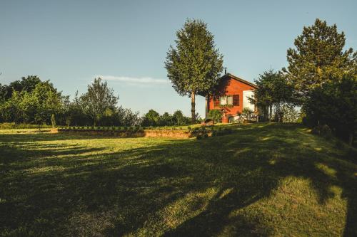 a large yard with a house in the background at Ruralna kuća za odmor LOVRAK in Budrovac