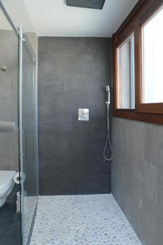 a bathroom with a shower and a toilet in it at Hotel Rural Quercus Tierra in Garganta de los Montes