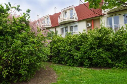 a row of bushes in front of a house at ILLÉS Apartmanok II. in Hajdúszoboszló