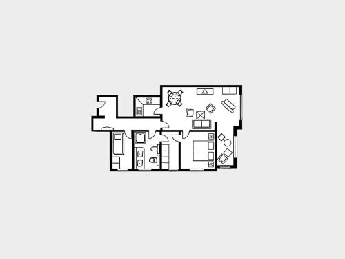 Grundriss eines Hauses mit Möbeln in der Unterkunft Strandvillen Binz - Ferienwohnung mit Meerblick und 2 Schlafzimmern SV-556 in Binz