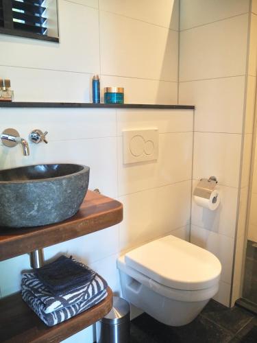 a bathroom with a sink and a toilet at Zilt7 in Callantsoog