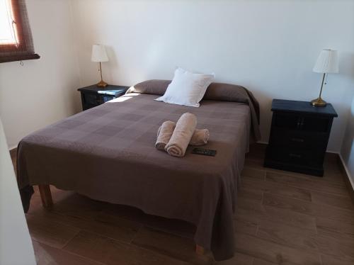 una camera da letto con un letto e due asciugamani di Casa Noa a Huesca