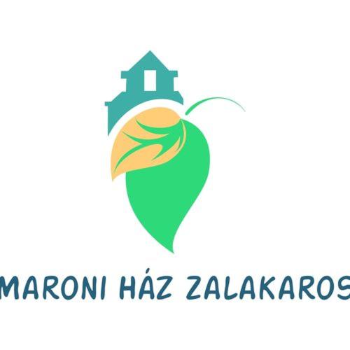 ザラカロシュにあるMaróni Házの葉っぱの上に家が乗ったロゴ