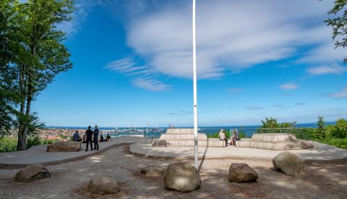 a group of people standing around a monument in a park at Hotel Frederikshavn in Frederikshavn