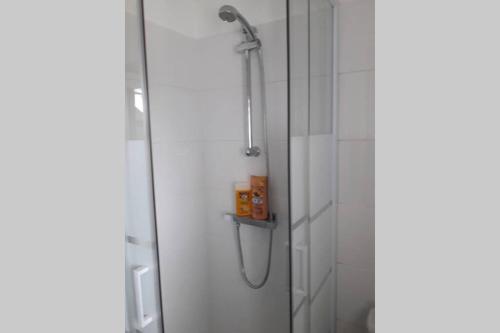 e bagno con doccia e soffione. di Le Mini Loft Montargis centre 1 à 4 personnes climatisation parking linge wifi freebox Netflix, Vélos en option a Montargis