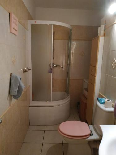 ein Badezimmer mit Dusche und Toilette in der Unterkunft Melita studio apartment in Split