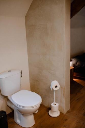a bathroom with a toilet and a roll of toilet paper at Beautiful holiday home in renovated farm 30 mins from Pairi Daiza in Geraardsbergen