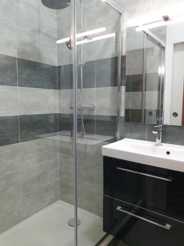 une salle de bain avec douche et lavabo dans l'établissement Studio Boffil centre historique Perpignan, à Perpignan