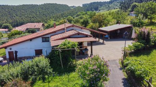 an aerial view of a house in a vineyard at Garai Etxea, casa adosada en la montaña in Arrankudiaga