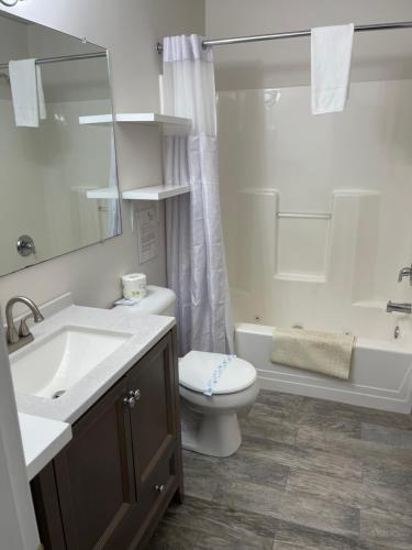 a bathroom with a sink and a toilet and a tub at Colonial Motel in North Conway