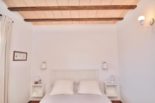 a bedroom with white walls and a bed with two pillows at ALAMANCHA in Casas de los Pinos