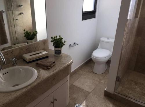 a bathroom with a sink and a toilet at Casa amplia en Lomas de Chapultepec in Mexico City