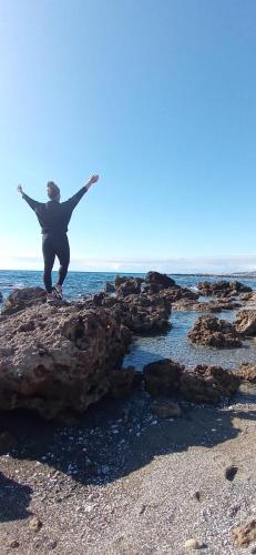 a person standing on a rock on the beach at Ely Sea in Belvedere Marittimo