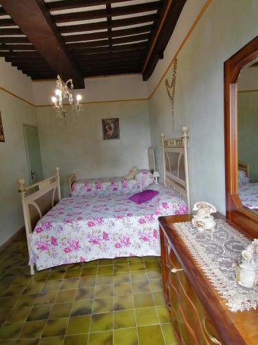 a bedroom with a bed and a mirror at La Calona in Camaiore