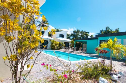 a villa with a swimming pool and a house at Residence Las Dos Palmas in Las Terrenas