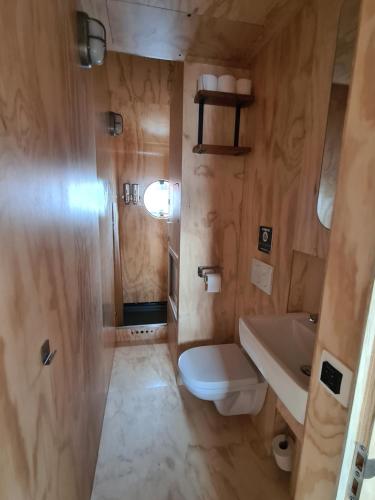 een badkamer met een toilet en een wastafel bij Wikkelboats at Floating Rotterdam Rijnhaven in Rotterdam