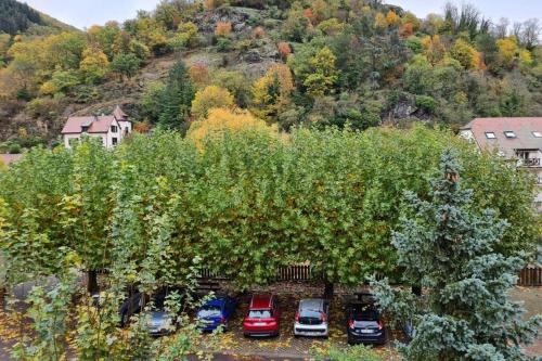 a group of cars parked in a parking lot next to trees at Lumineux Appartement Free Parking Nature Ville tt équipé in Thann