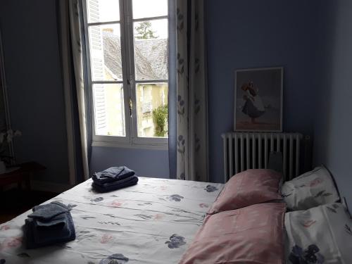 a bedroom with a bed and a window at CHANTOISEAU in Ligueil