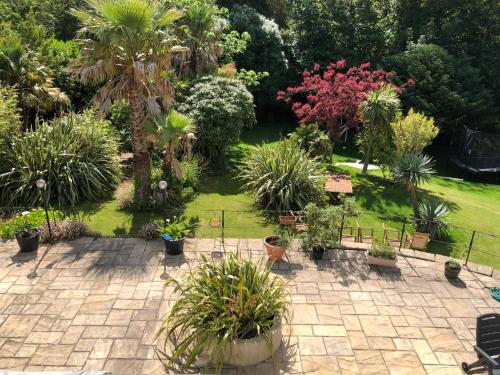 an aerial view of a garden with potted plants at Little Treasure and Gem with private 2 person Hot Tub and up to 25 percent ferry saving in Shanklin