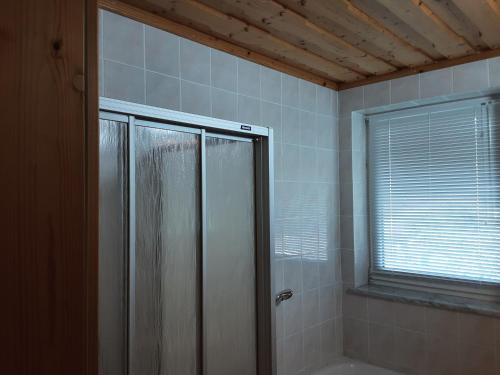 a bathroom with a shower and a window in it at Apartment - Ferienwohnung 1 Treffen am Ossiachersee in Treffen