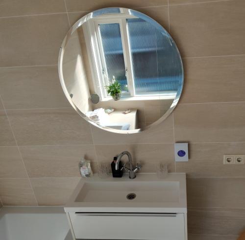een badkamer met een wastafel en een spiegel bij Maizon Middelburg in Middelburg