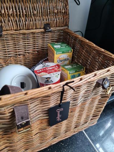 a basket with food and other items in it at No.8 in Stornoway
