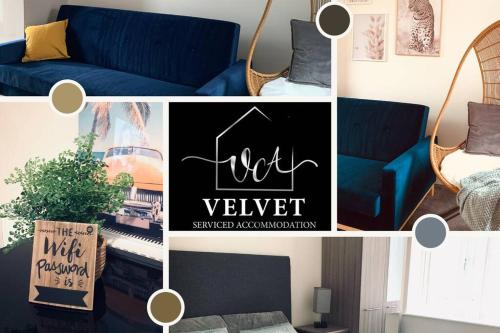 a collage of photos of a living room with a blue couch at ✪ LEISURE/BUSINESS ✪ 1 Bedroom Apt , Free Parking in Swansea