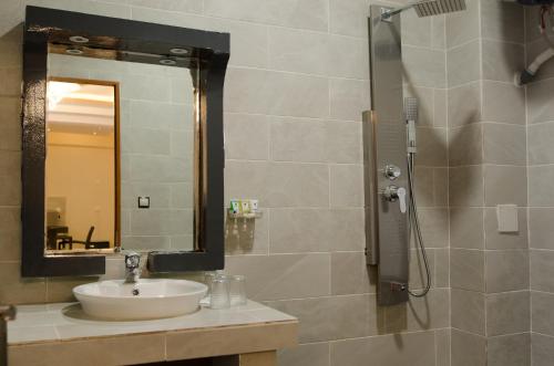 a bathroom with a sink and a mirror at Hôtel MENABE'L in Antsirabe