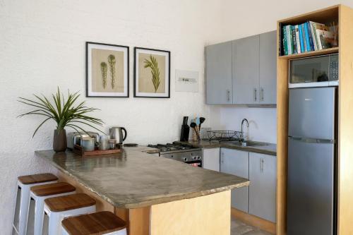 a kitchen with a counter top and a refrigerator at Kogman & Keisie Guest Farm in Montagu