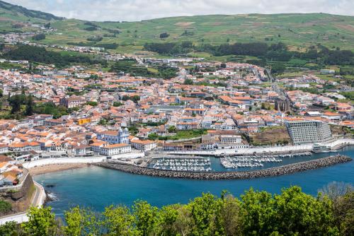 an aerial view of a city with a harbor at Angra Marina Hotel in Angra do Heroísmo