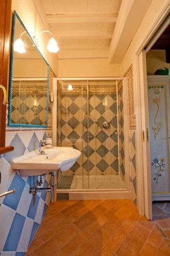 a bathroom with a sink and a shower at Podere Chiaromonte in Palaia