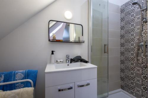 un bagno con lavandino e doccia di SUPERLOGIS - Sous Les Toits - T2- 3étoiles - BLOIS-HYPERCENTRE 1 chambre 4 personnes a Blois