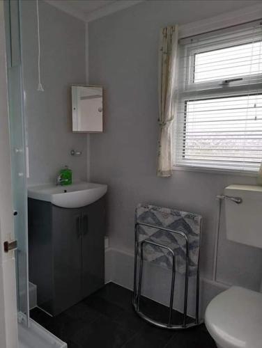 a small bathroom with a sink and a toilet at alicias chalets ,free WIFI & swimming pool passes in Great Yarmouth