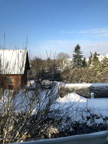 Blick auf einen Fluss im Schnee in der Unterkunft Ferienwohnung Horn in Kirchlengern