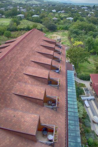 an overhead view of a roof of a building at Savaneti Eco Hotel in Tʼelavi