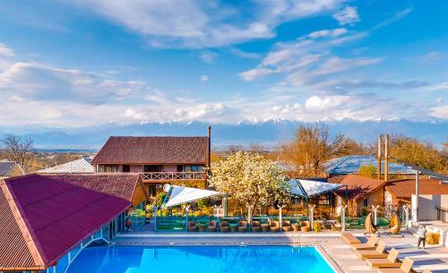 a resort with a swimming pool and a building at Savaneti Eco Hotel in Telavi
