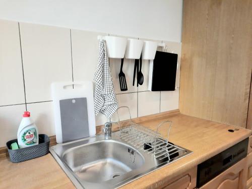 - une cuisine avec un évier et un comptoir dans l'établissement M&M Apartment X SELF CHECK-IN, à Panevėžys