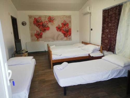 Ένα ή περισσότερα κρεβάτια σε δωμάτιο στο Pensiunea Mario