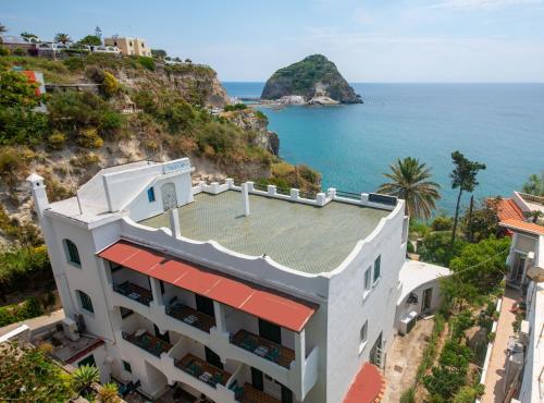an aerial view of a building overlooking the ocean at Villa Bina Sea Hotel in Ischia