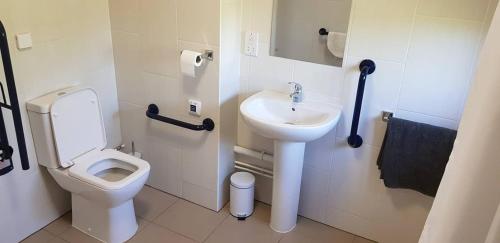 La petite salle de bains est pourvue de toilettes et d'un lavabo. dans l'établissement Walnut Lodge, Summerhayes, à Bridgwater