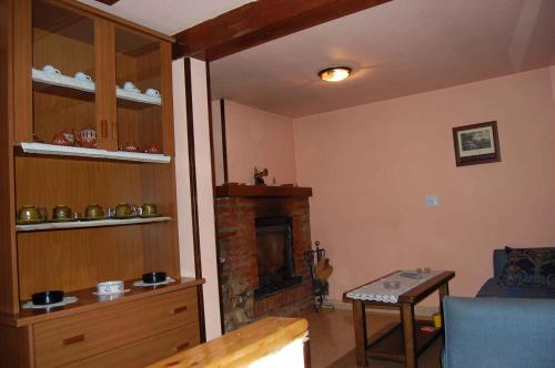 een woonkamer met een open haard en een bank bij La Xiana in Taranes